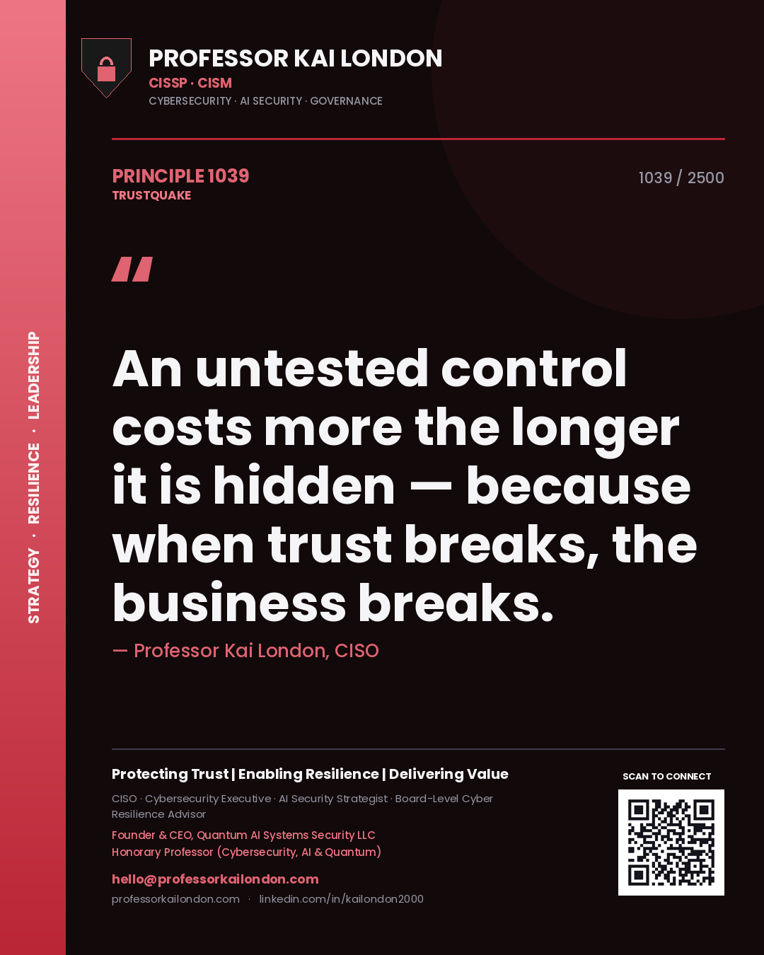 Professor Kai London principle 1039: An untested control costs more the longer it is hidden — because when trust breaks, the business breaks.