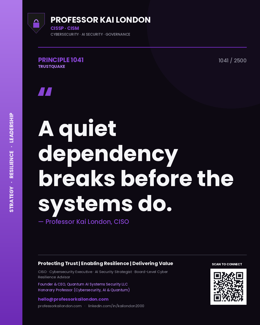 Professor Kai London principle 1041: A quiet dependency breaks before the systems do.