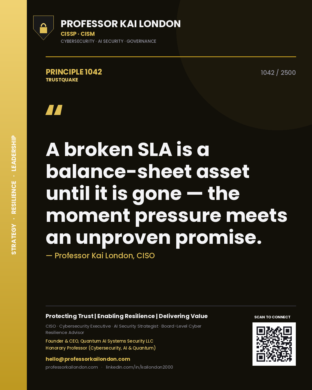 Professor Kai London principle 1042: A broken SLA is a balance-sheet asset until it is gone — the moment pressure meets an unproven promise.