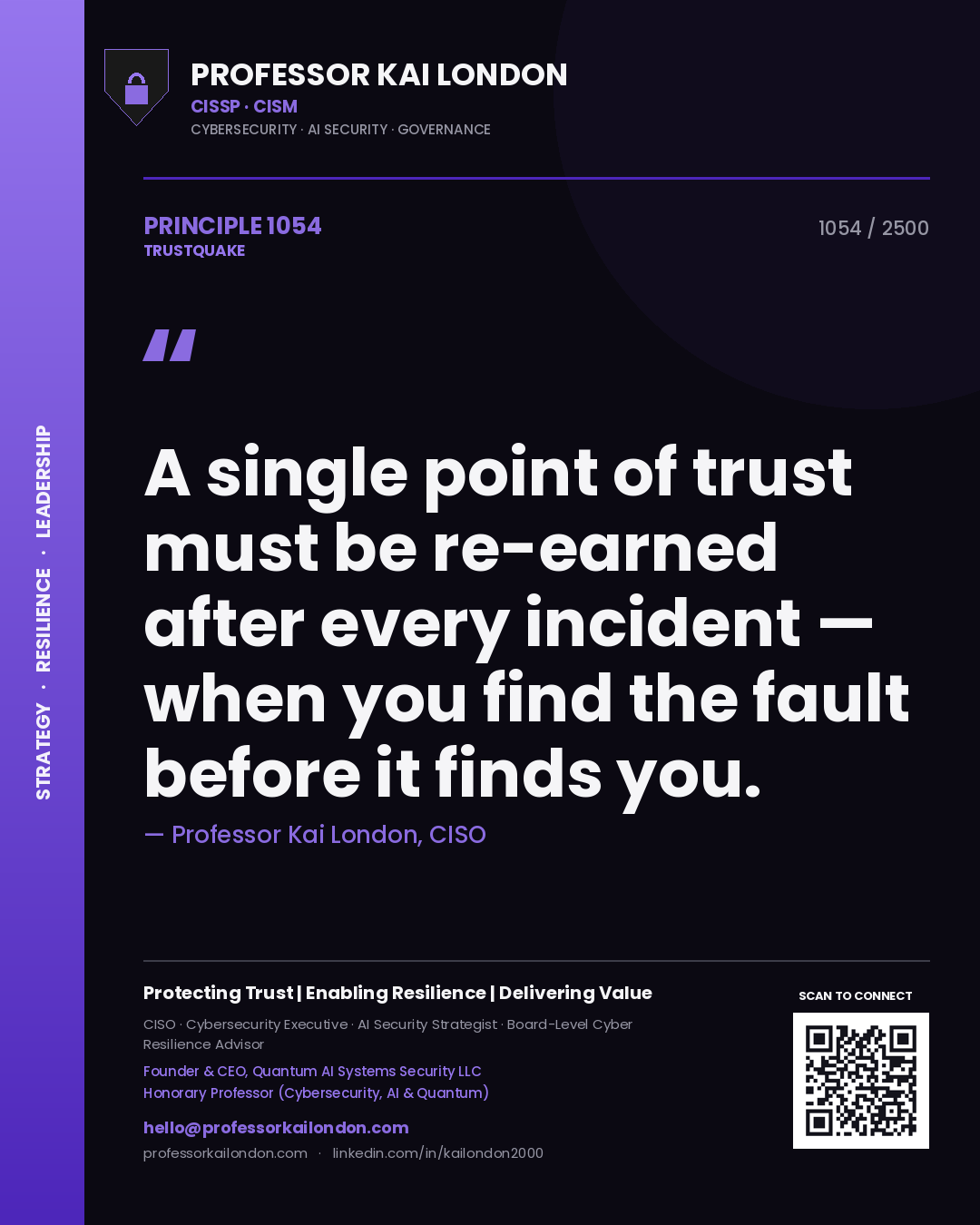 Professor Kai London principle 1054: A single point of trust must be re-earned after every incident — when you find the fault before it finds you.