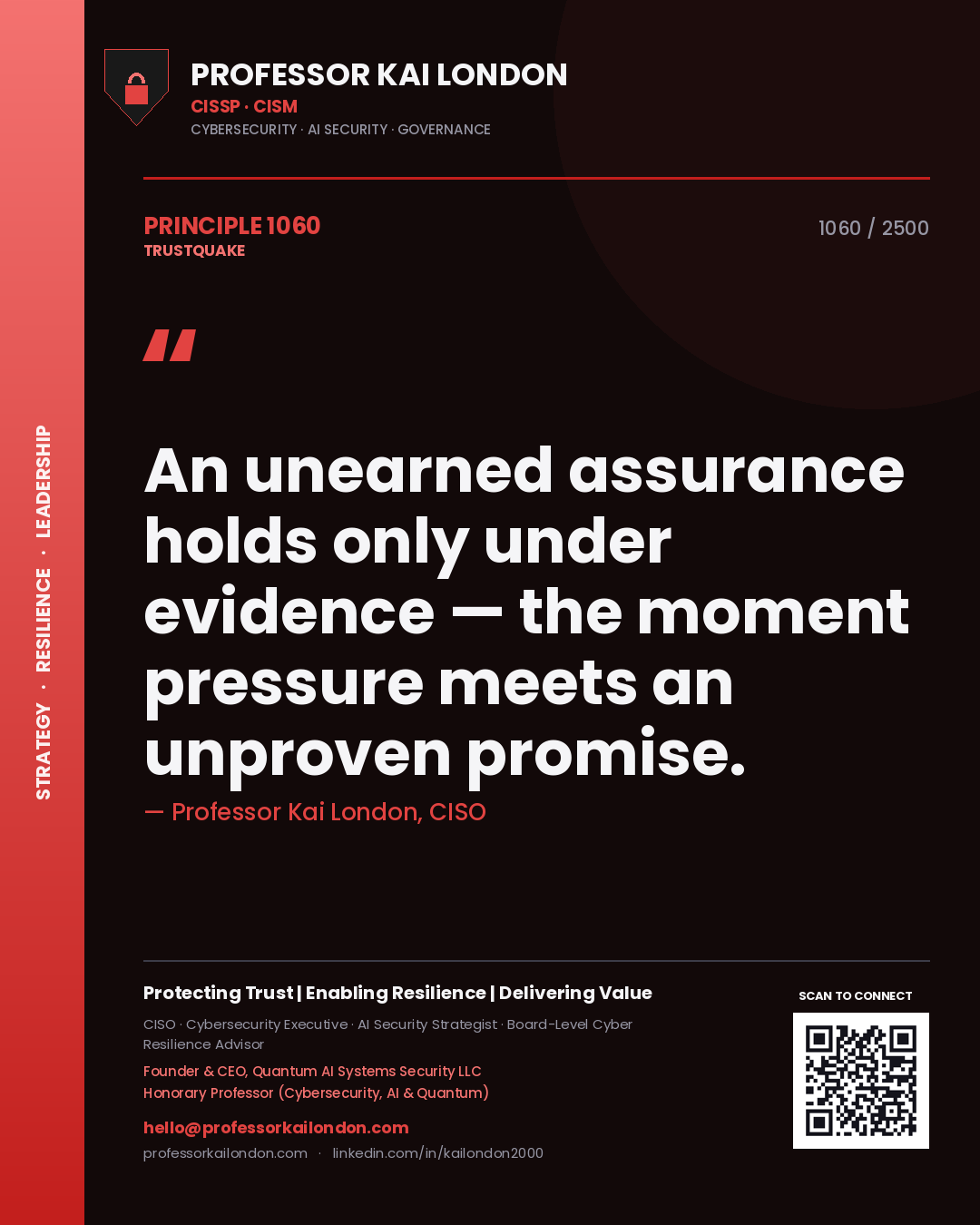 Professor Kai London principle 1060: An unearned assurance holds only under evidence — the moment pressure meets an unproven promise.