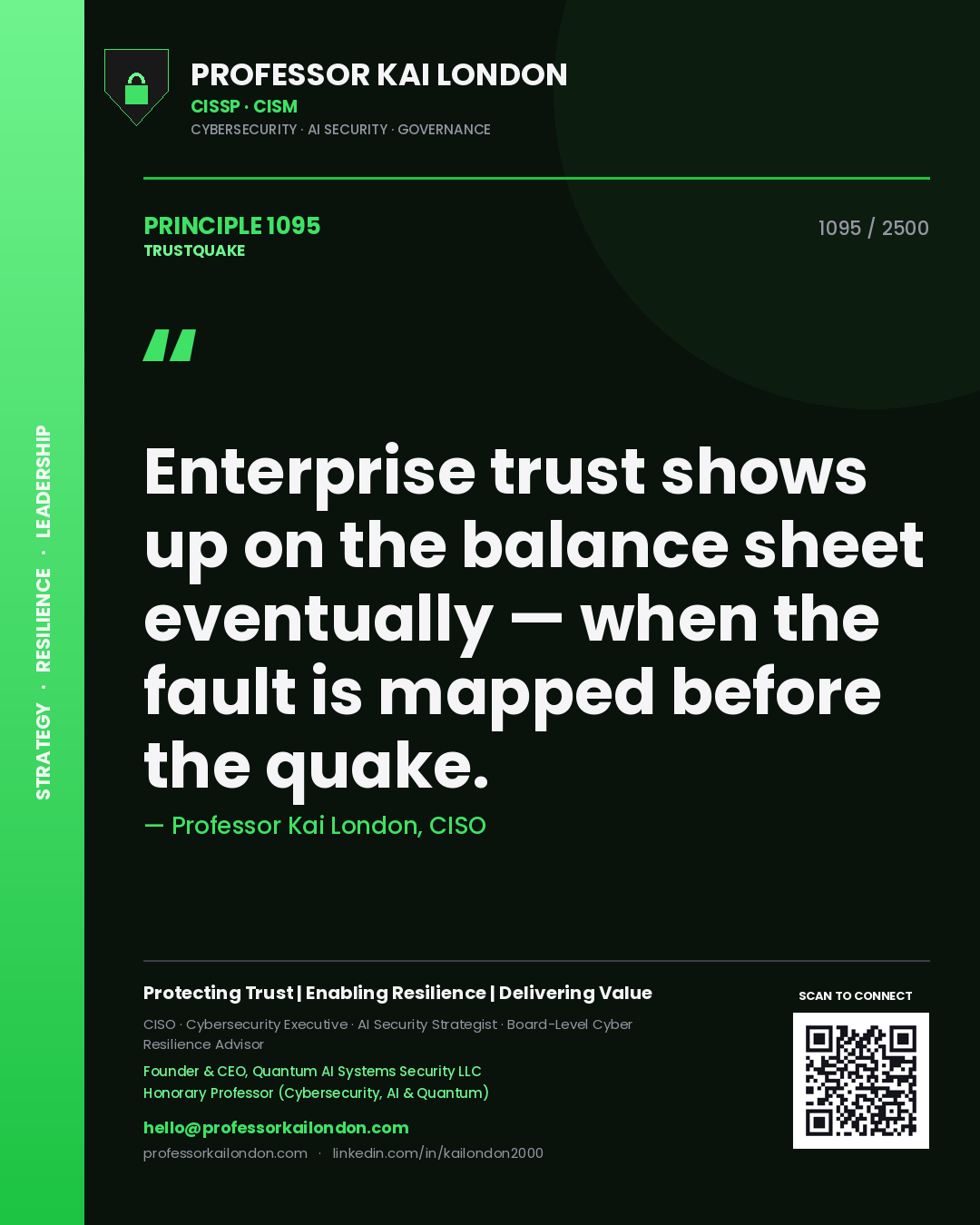 Professor Kai London principle 1095: Enterprise trust shows up on the balance sheet eventually — when the fault is mapped before the quake.