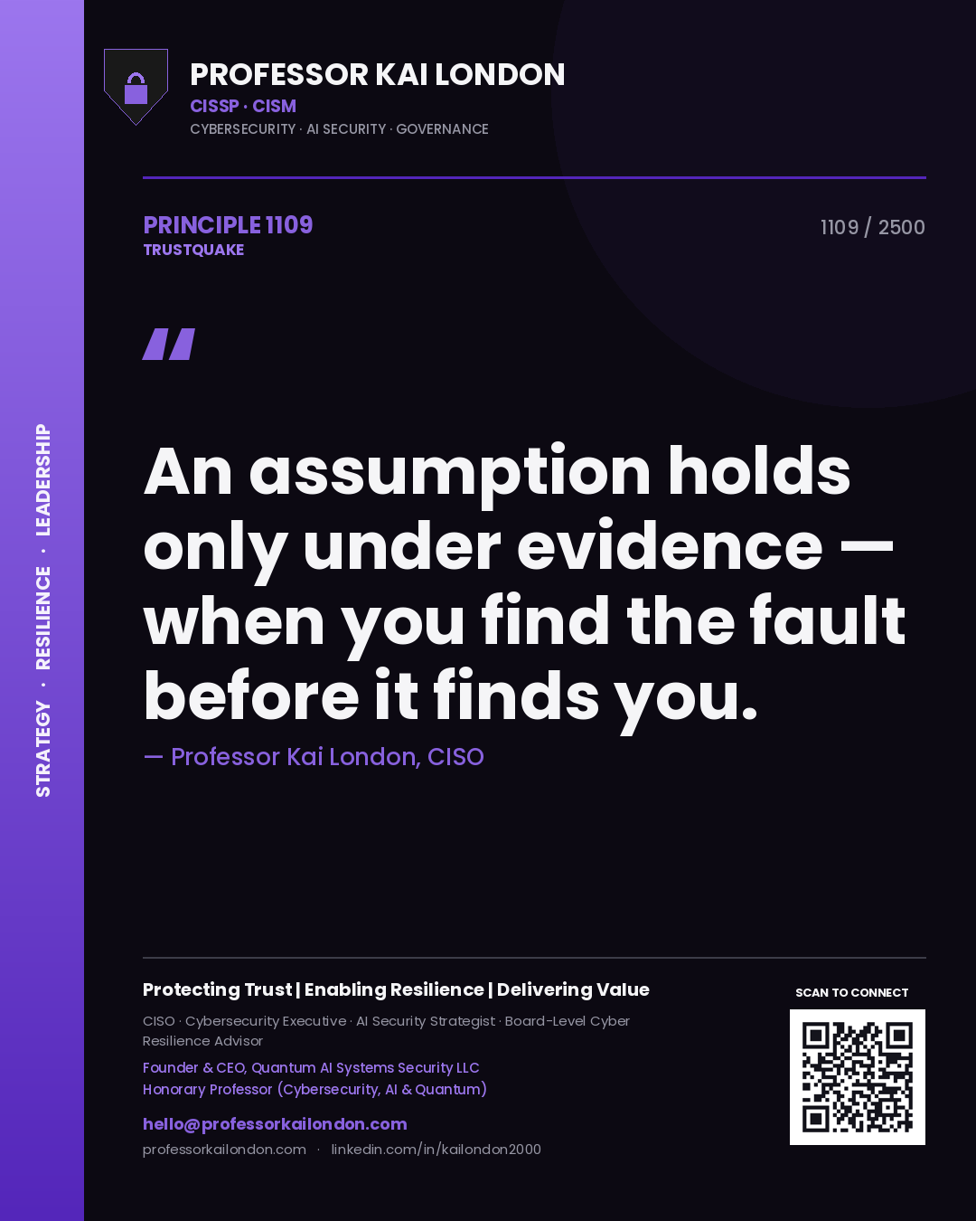 Professor Kai London principle 1109: An assumption holds only under evidence — when you find the fault before it finds you.