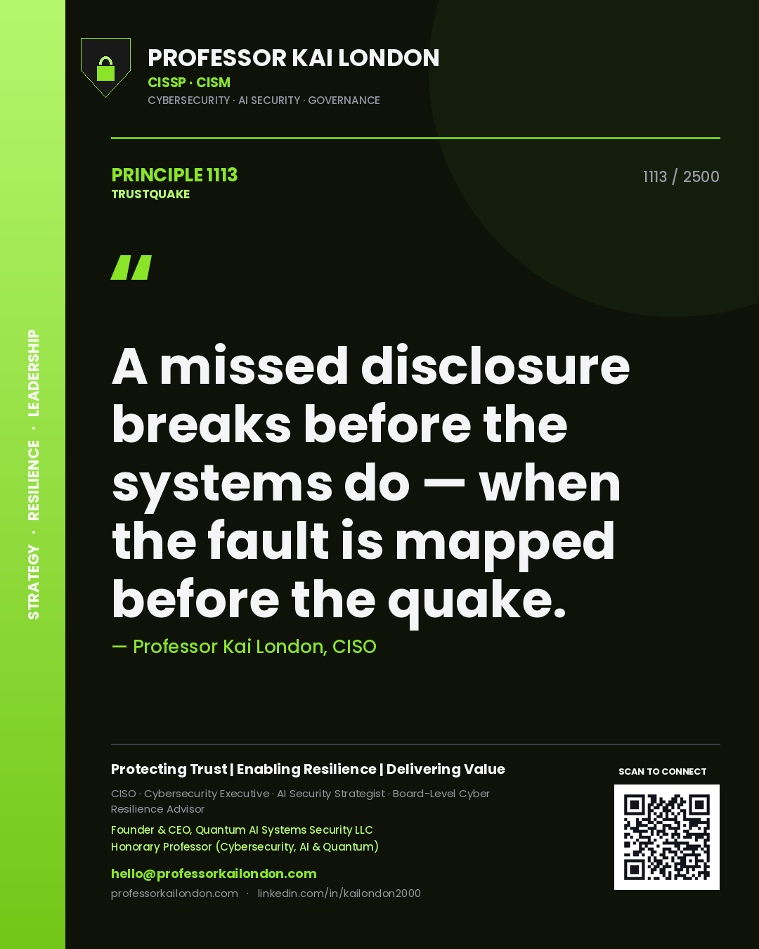 Professor Kai London principle 1113: A missed disclosure breaks before the systems do — when the fault is mapped before the quake.