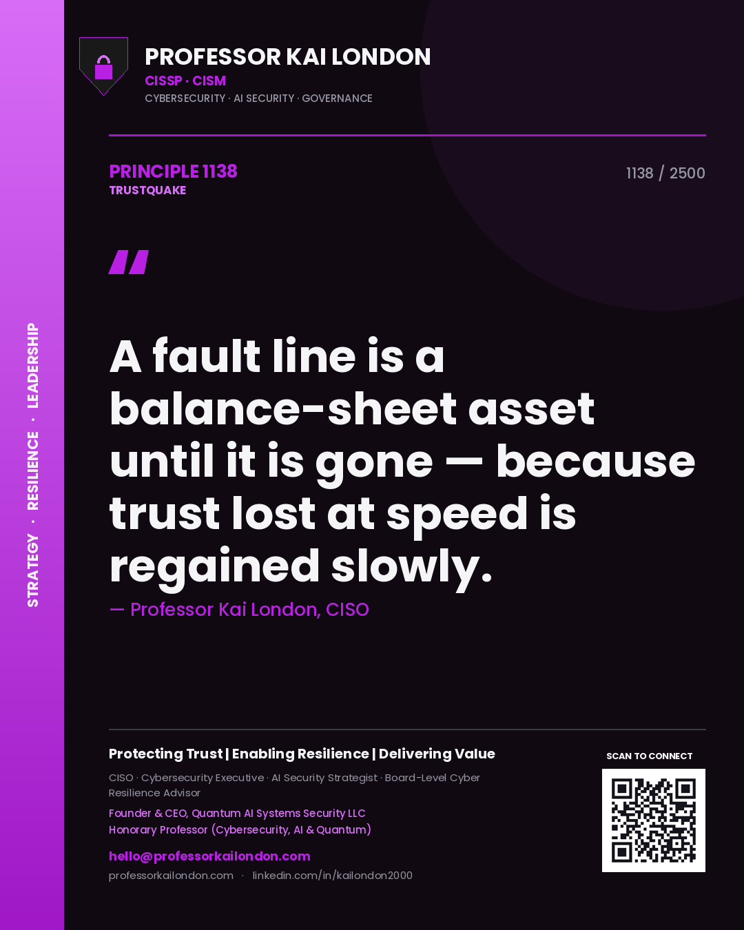 Professor Kai London principle 1138: A fault line is a balance-sheet asset until it is gone — because trust lost at speed is regained slowly.
