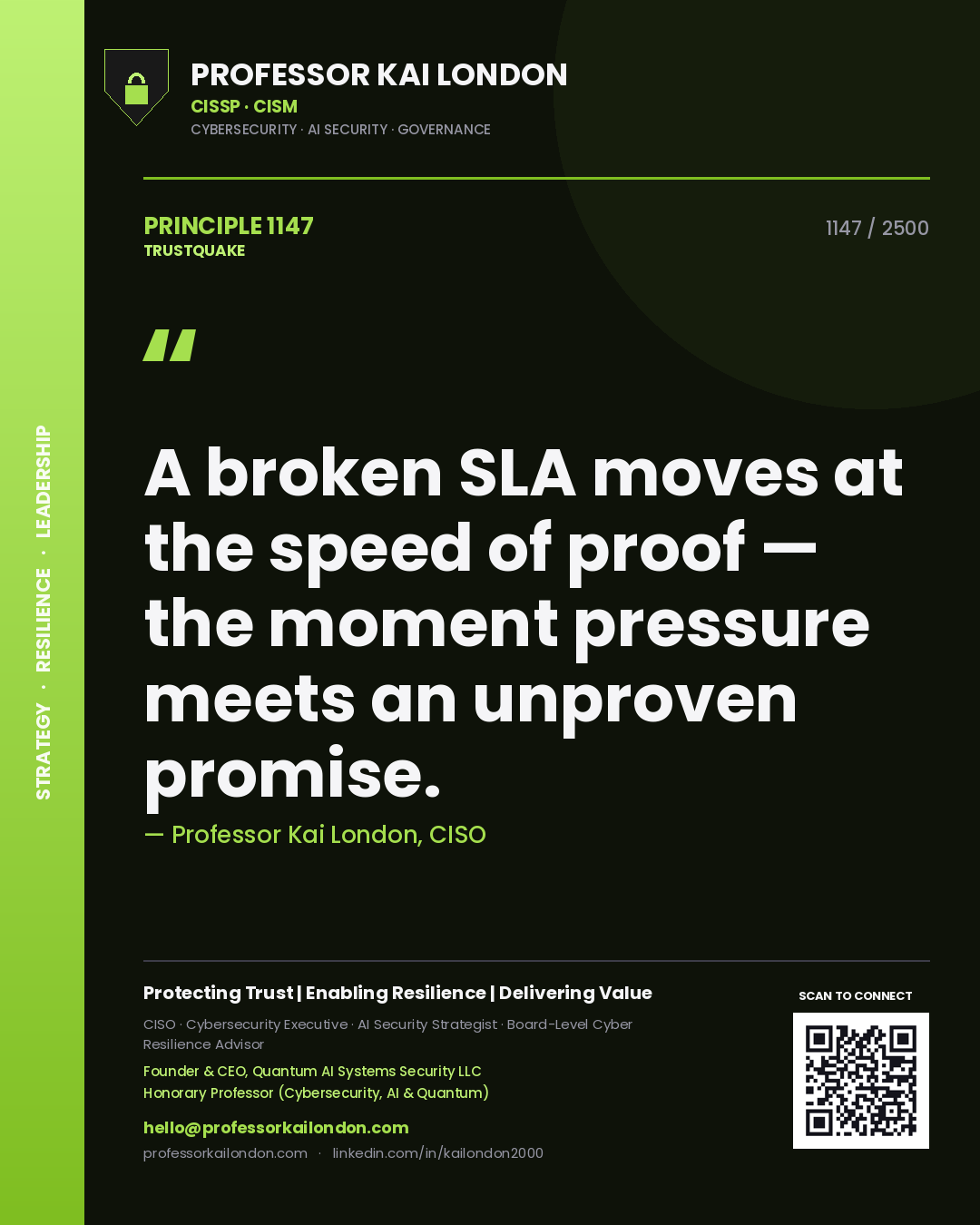 Professor Kai London principle 1147: A broken SLA moves at the speed of proof — the moment pressure meets an unproven promise.