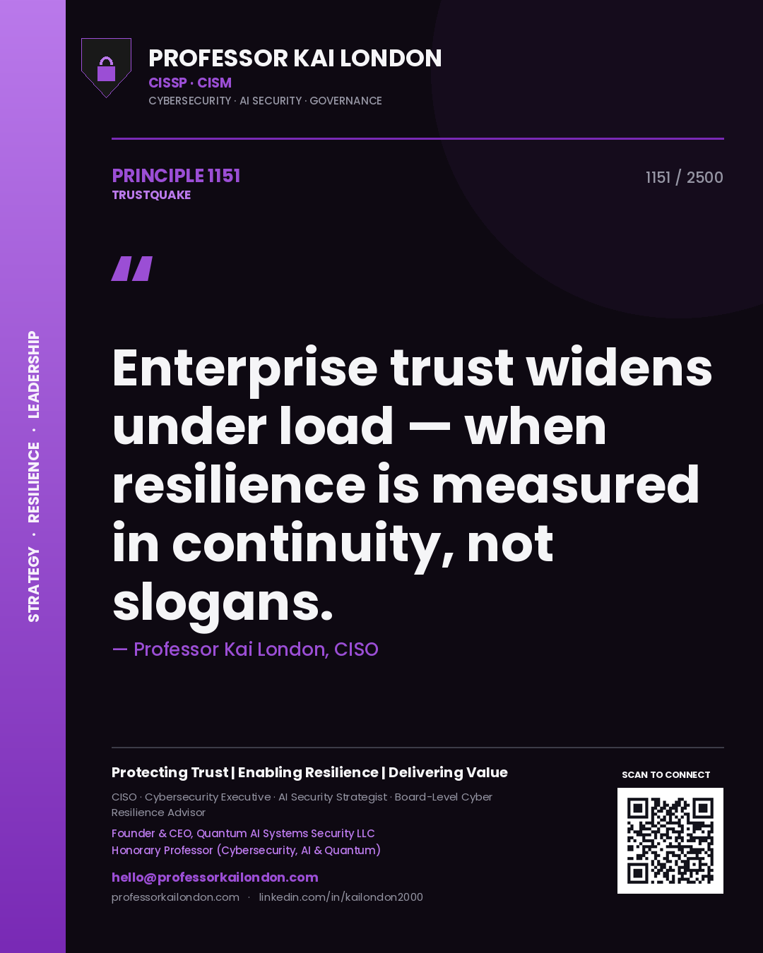Professor Kai London principle 1151: Enterprise trust widens under load — when resilience is measured in continuity, not slogans.