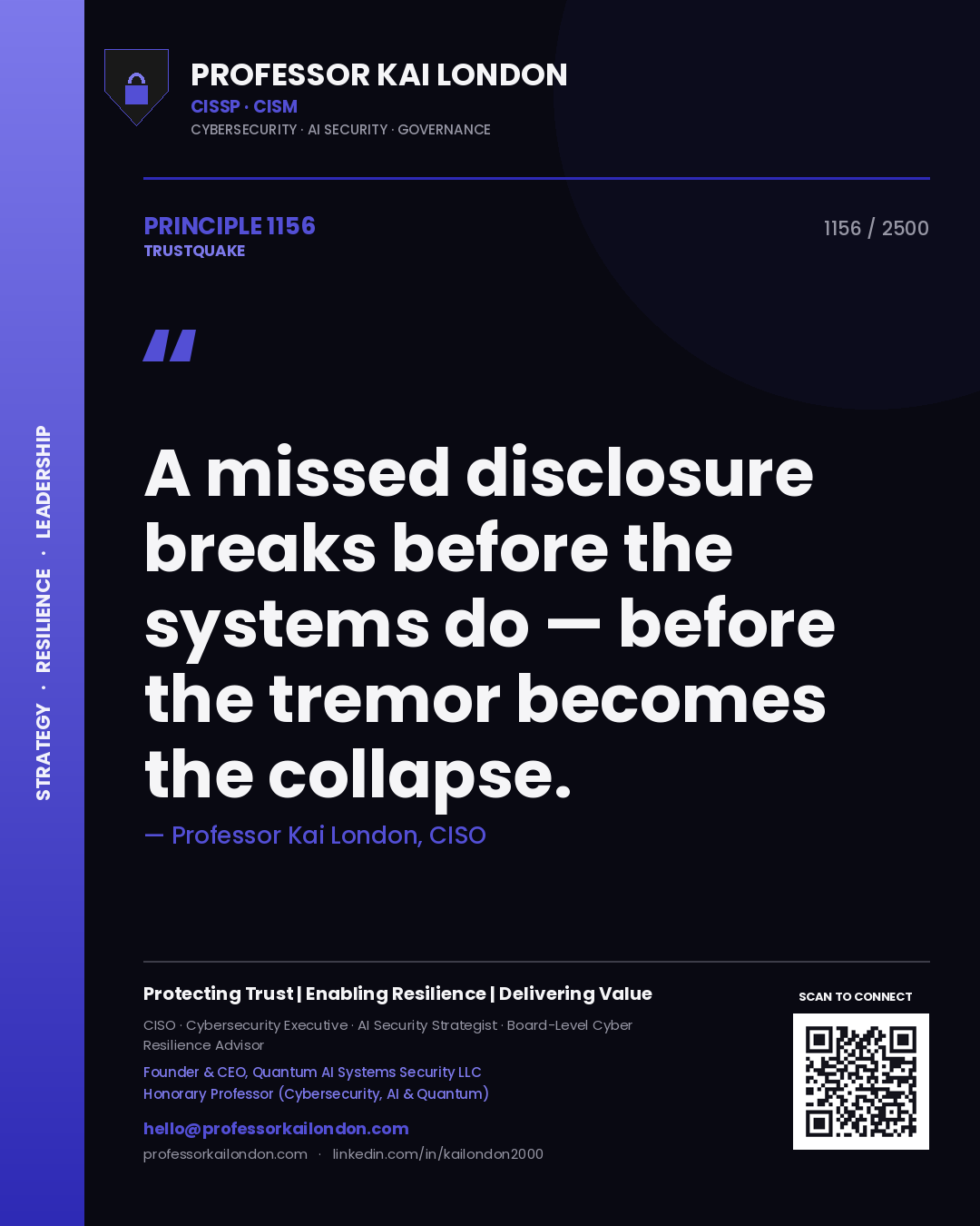 Professor Kai London principle 1156: A missed disclosure breaks before the systems do — before the tremor becomes the collapse.