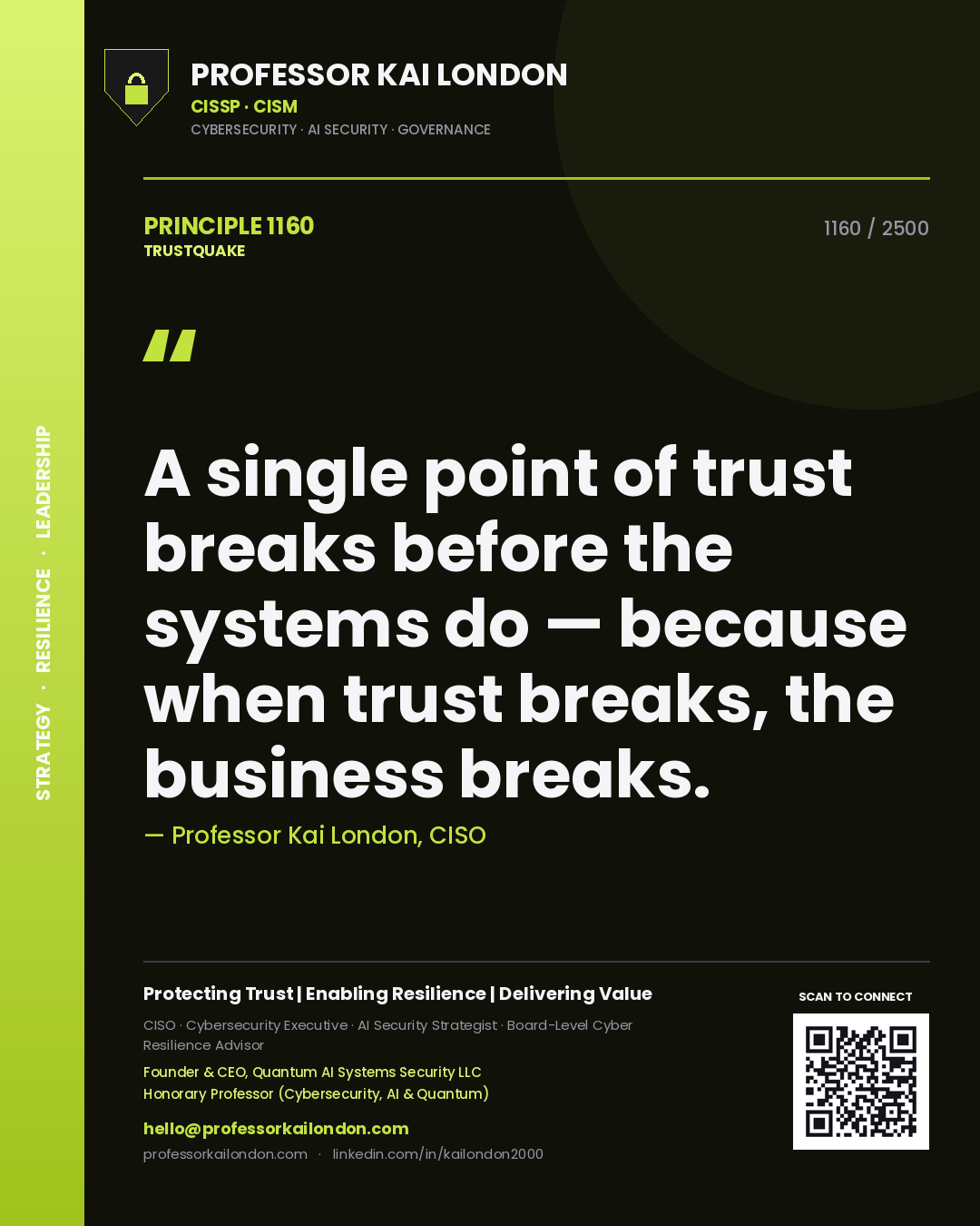 Professor Kai London principle 1160: A single point of trust breaks before the systems do — because when trust breaks, the business breaks.