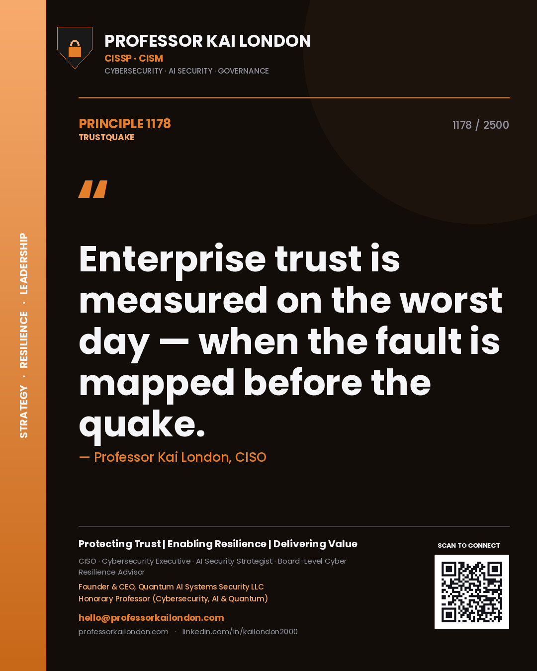 Professor Kai London principle 1178: Enterprise trust is measured on the worst day — when the fault is mapped before the quake.