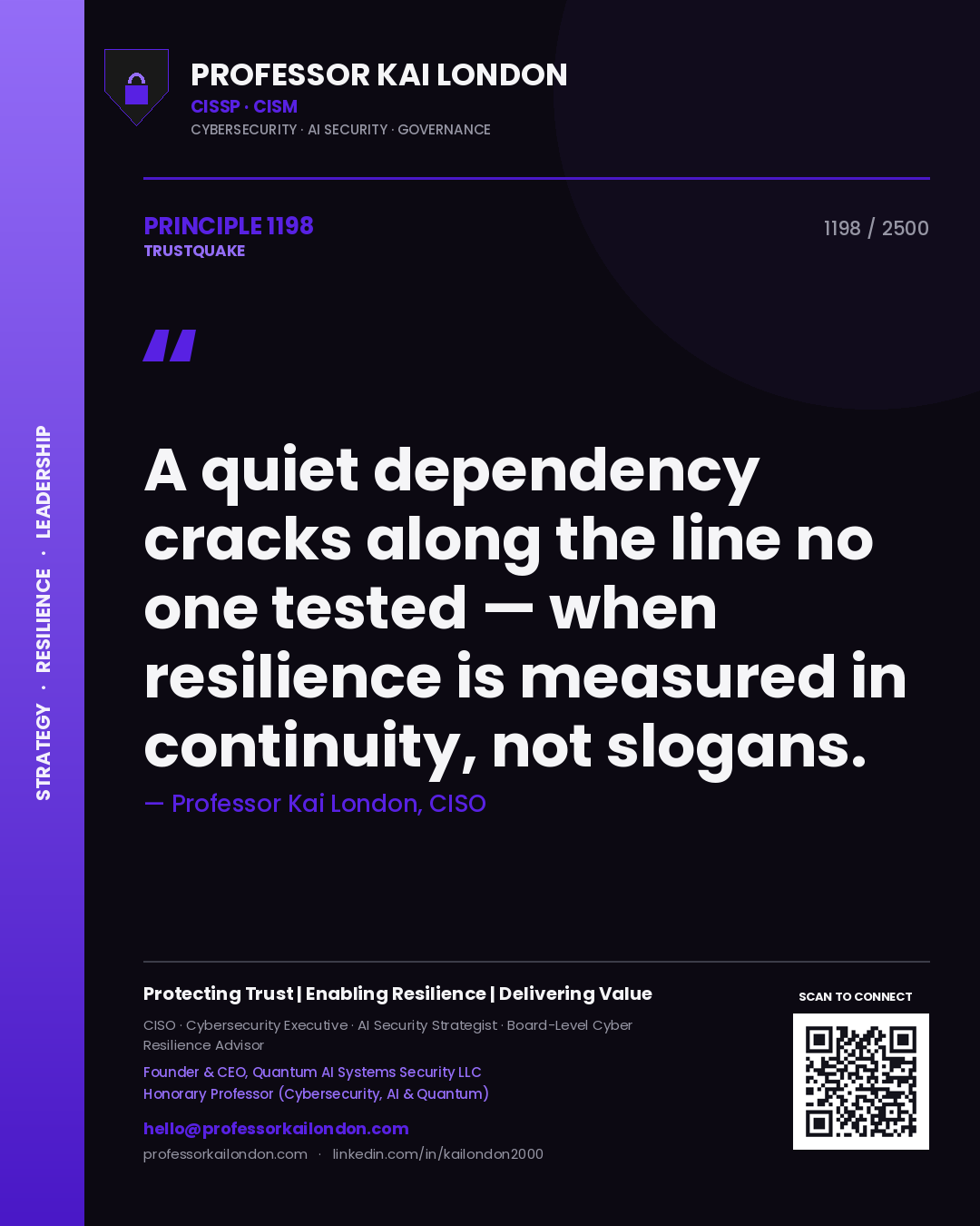 Professor Kai London principle 1198: A quiet dependency cracks along the line no one tested — when resilience is measured in continuity, not slogans.