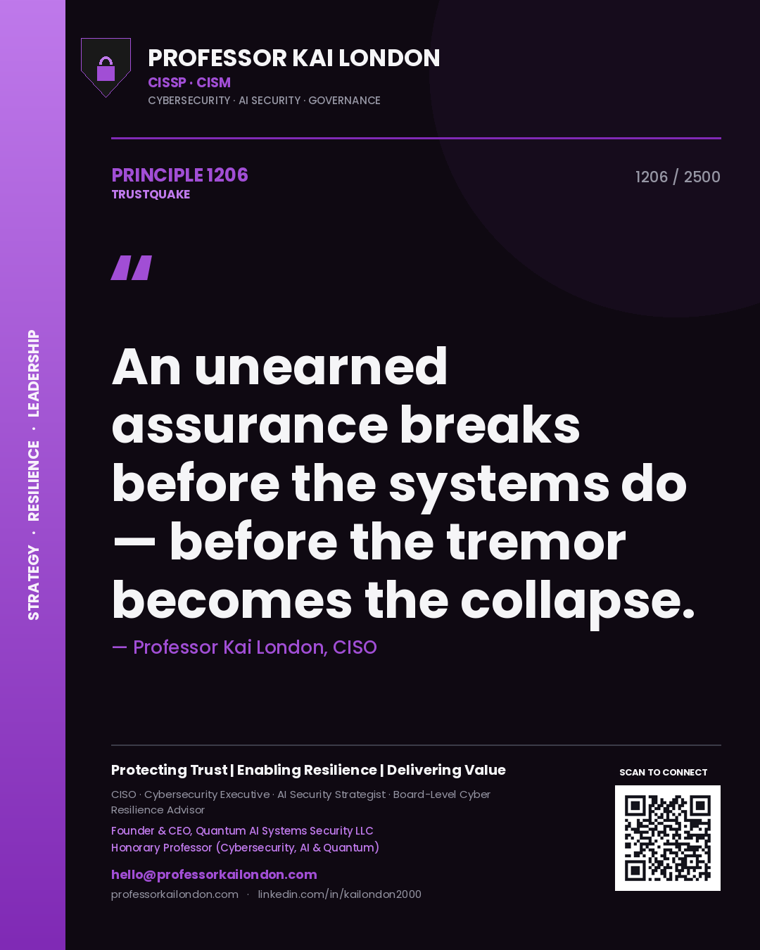 Professor Kai London principle 1206: An unearned assurance breaks before the systems do — before the tremor becomes the collapse.