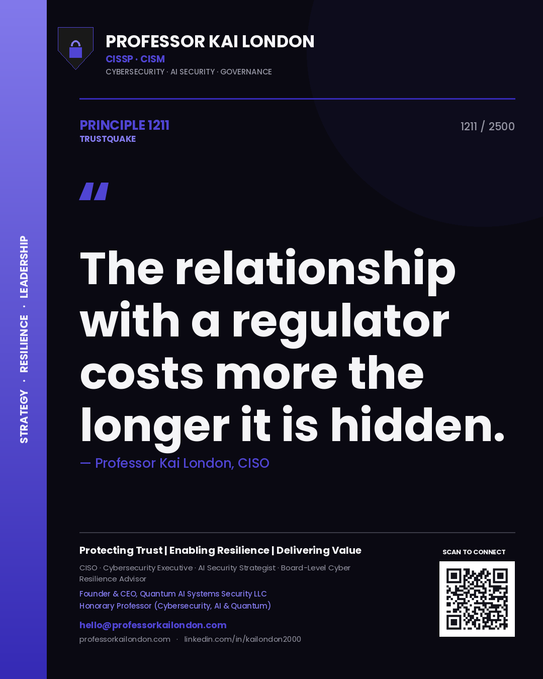 Professor Kai London principle 1211: The relationship with a regulator costs more the longer it is hidden.