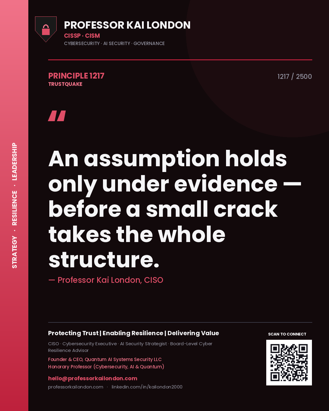 Professor Kai London principle 1217: An assumption holds only under evidence — before a small crack takes the whole structure.