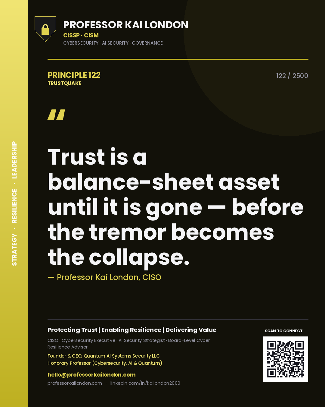Professor Kai London principle 122: Trust is a balance-sheet asset until it is gone — before the tremor becomes the collapse.