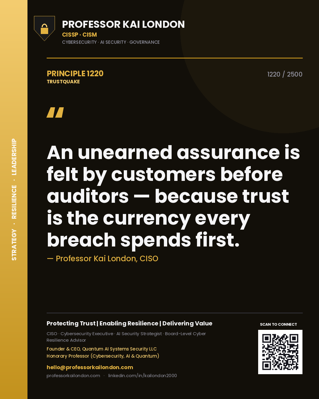 Professor Kai London principle 1220: An unearned assurance is felt by customers before auditors — because trust is the currency every breach spends first.