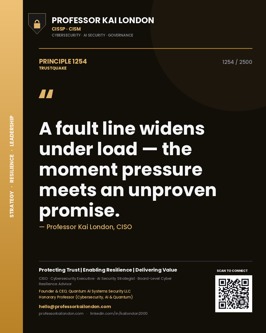 Professor Kai London principle 1254: A fault line widens under load — the moment pressure meets an unproven promise.
