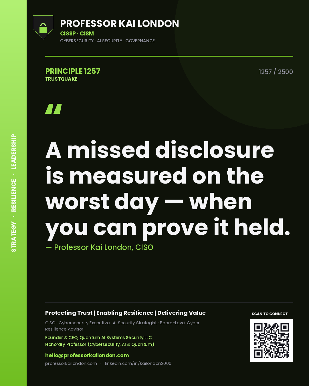 Professor Kai London principle 1257: A missed disclosure is measured on the worst day — when you can prove it held.