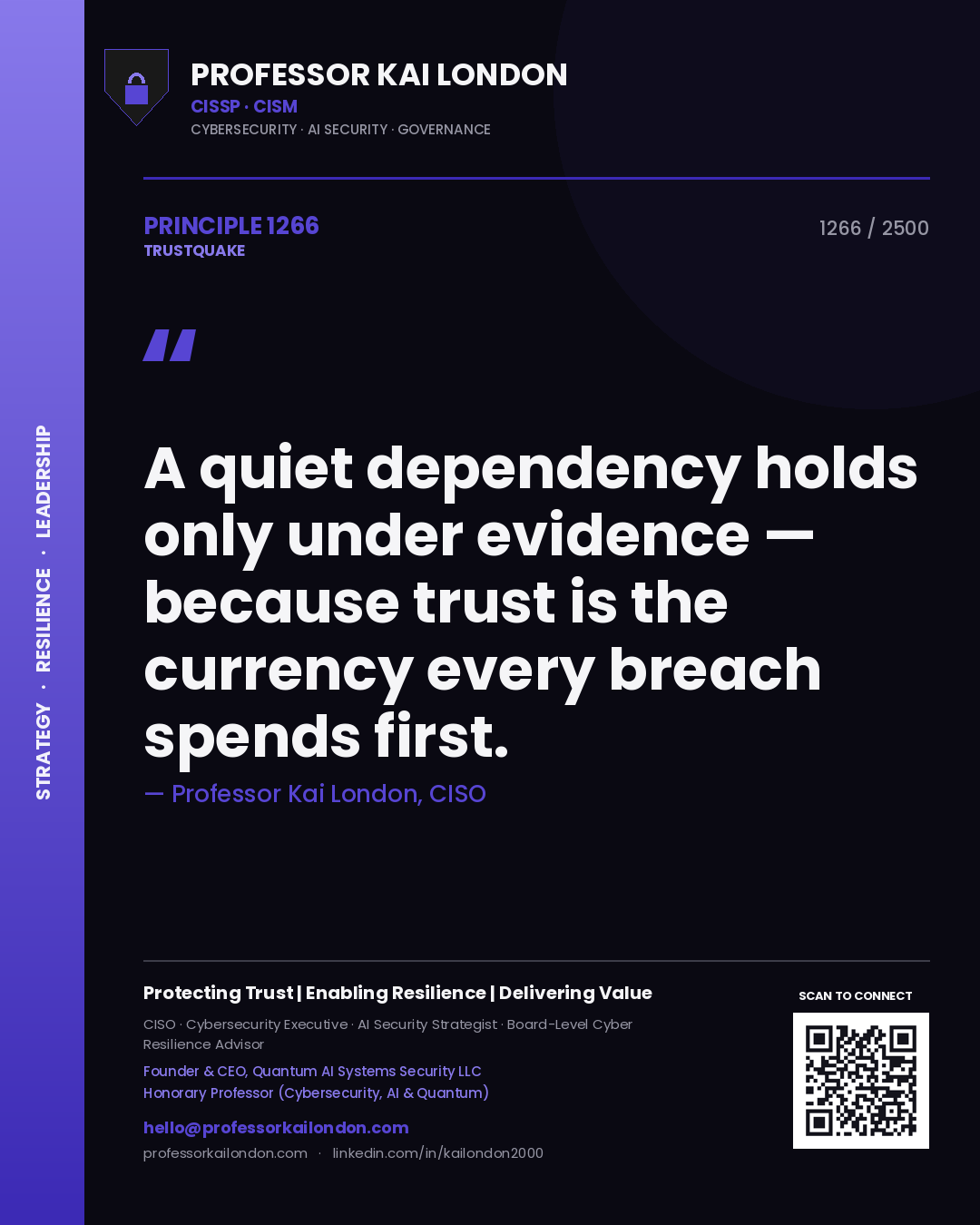 Professor Kai London principle 1266: A quiet dependency holds only under evidence — because trust is the currency every breach spends first.