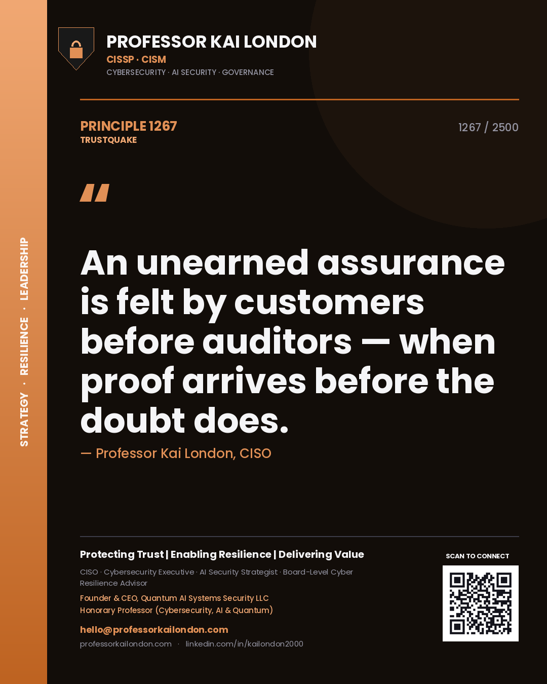 Professor Kai London principle 1267: An unearned assurance is felt by customers before auditors — when proof arrives before the doubt does.