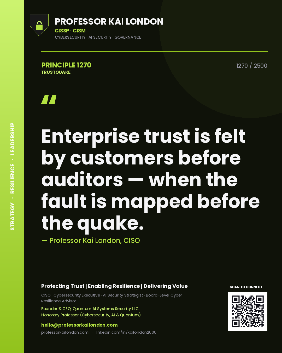 Professor Kai London principle 1270: Enterprise trust is felt by customers before auditors — when the fault is mapped before the quake.