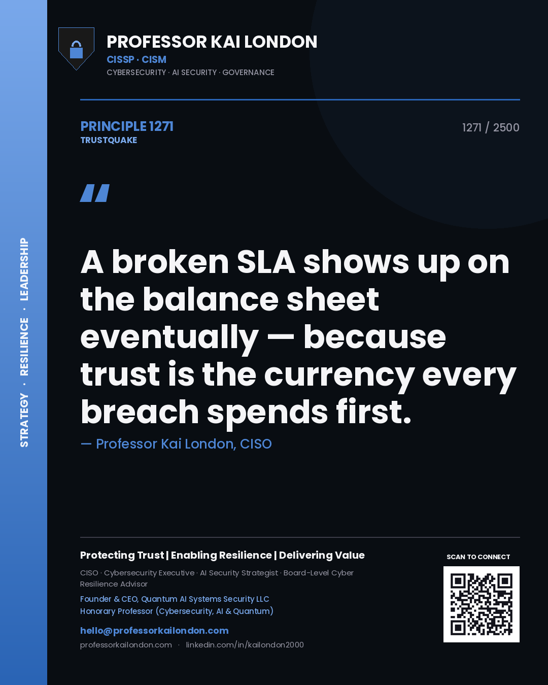 Professor Kai London principle 1271: A broken SLA shows up on the balance sheet eventually — because trust is the currency every breach spends first.