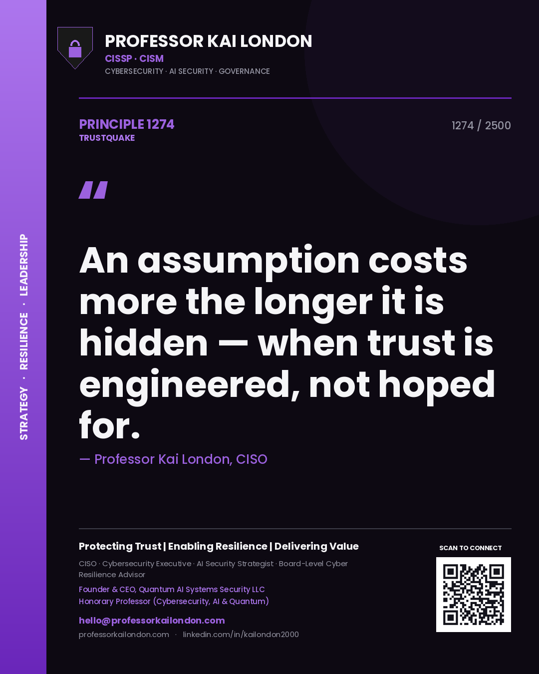 Professor Kai London principle 1274: An assumption costs more the longer it is hidden — when trust is engineered, not hoped for.
