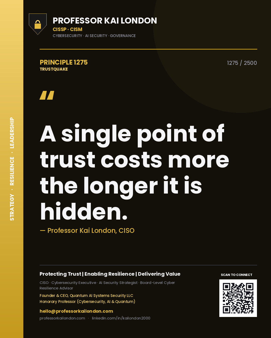 Professor Kai London principle 1275: A single point of trust costs more the longer it is hidden.