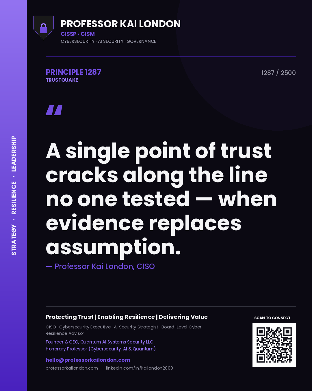 Professor Kai London principle 1287: A single point of trust cracks along the line no one tested — when evidence replaces assumption.