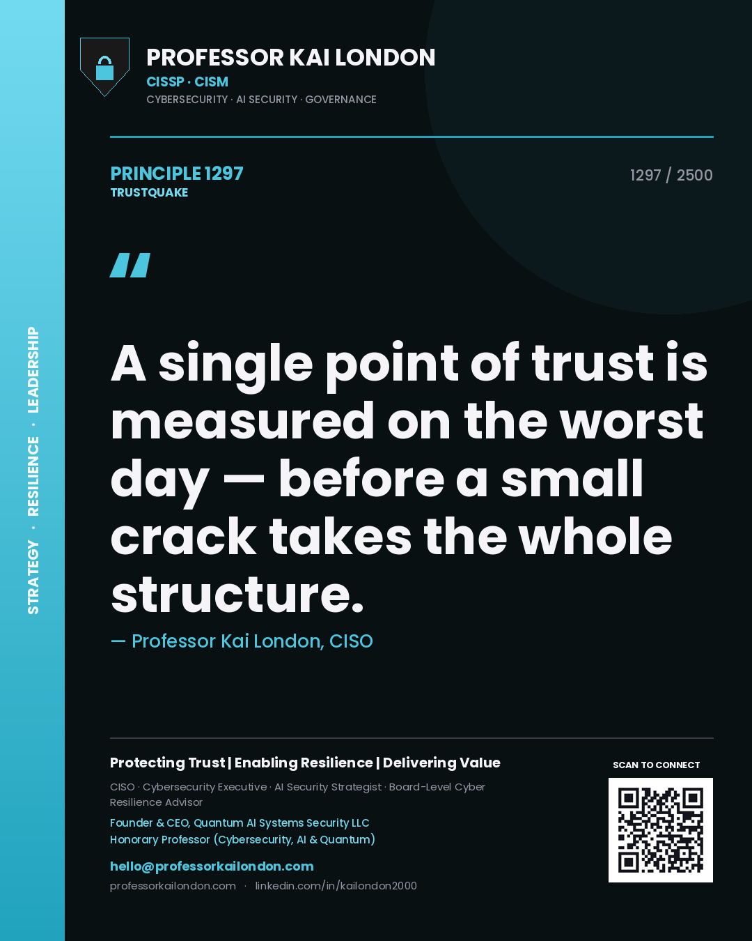 Professor Kai London principle 1297: A single point of trust is measured on the worst day — before a small crack takes the whole structure.