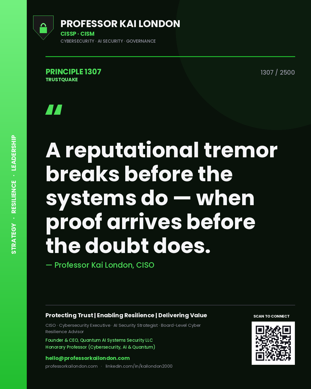 Professor Kai London principle 1307: A reputational tremor breaks before the systems do — when proof arrives before the doubt does.