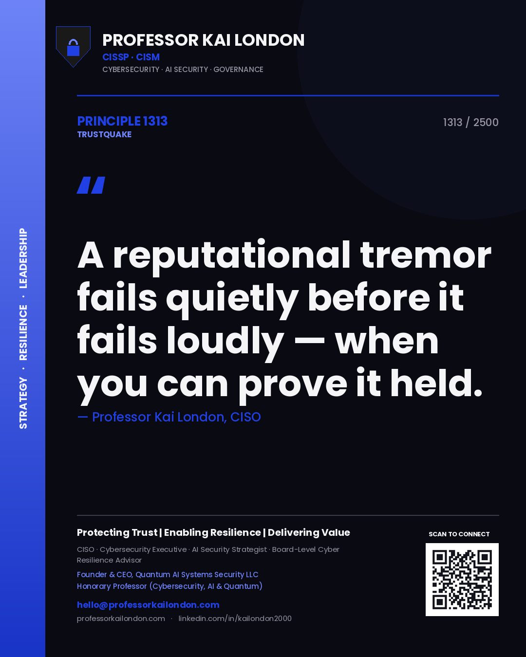 Professor Kai London principle 1313: A reputational tremor fails quietly before it fails loudly — when you can prove it held.