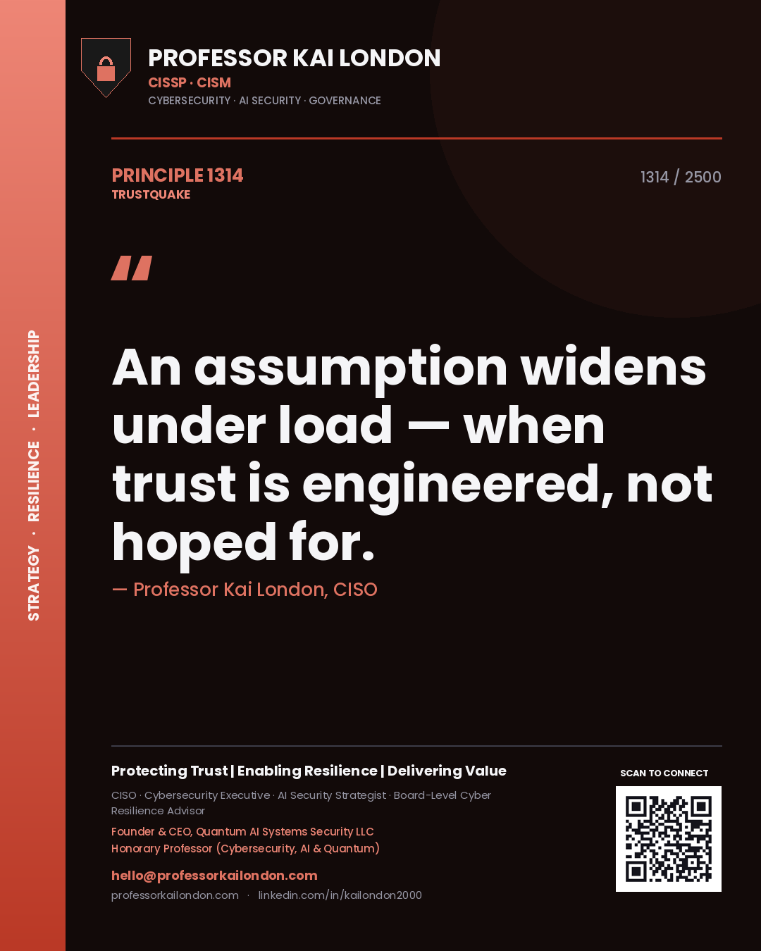 Professor Kai London principle 1314: An assumption widens under load — when trust is engineered, not hoped for.