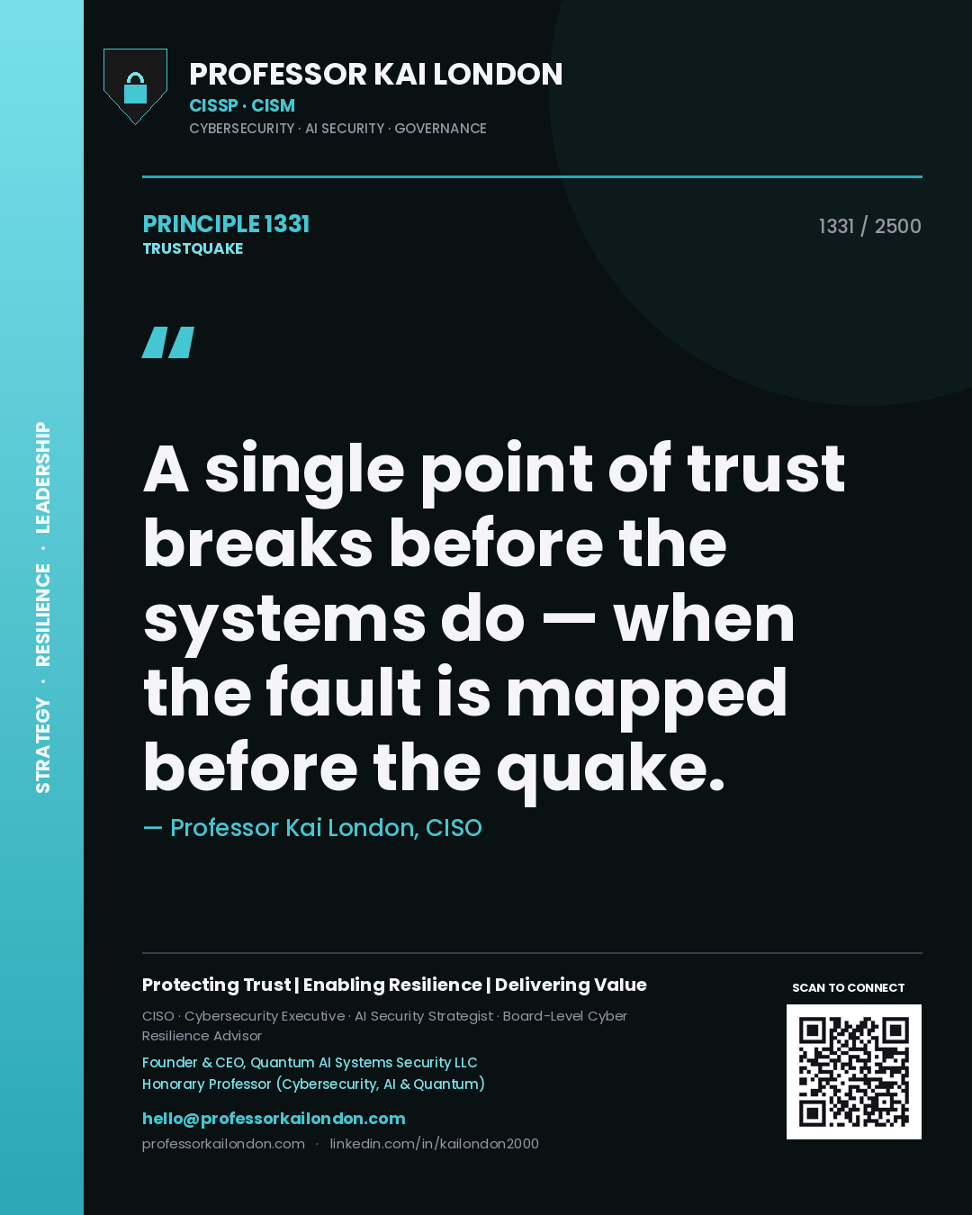 Professor Kai London principle 1331: A single point of trust breaks before the systems do — when the fault is mapped before the quake.
