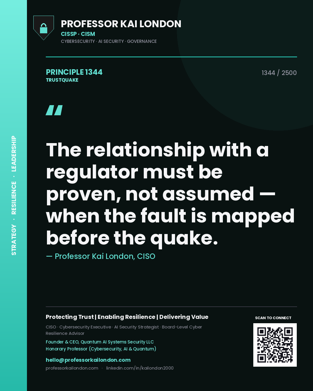 Professor Kai London principle 1344: The relationship with a regulator must be proven, not assumed — when the fault is mapped before the quake.