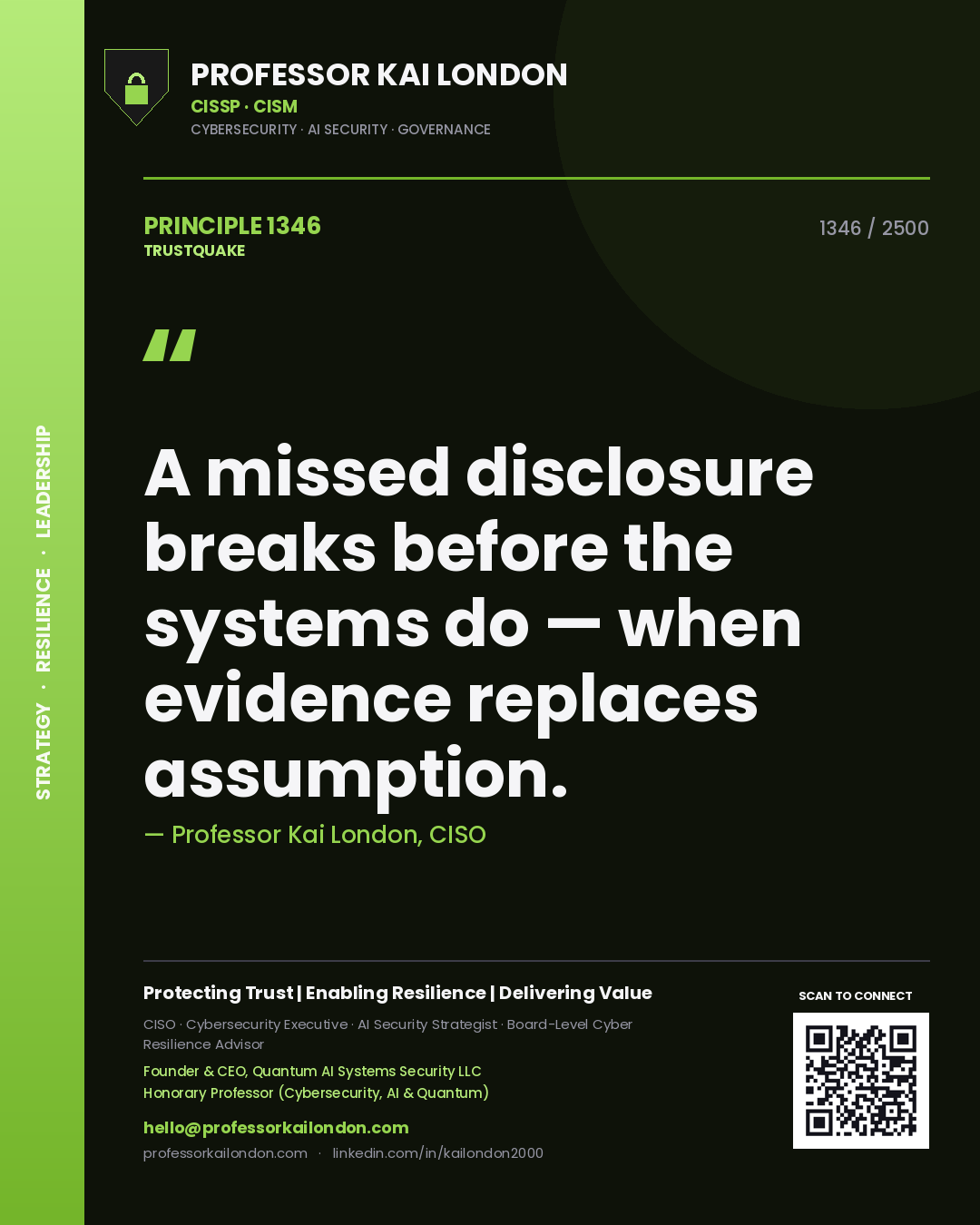 Professor Kai London principle 1346: A missed disclosure breaks before the systems do — when evidence replaces assumption.