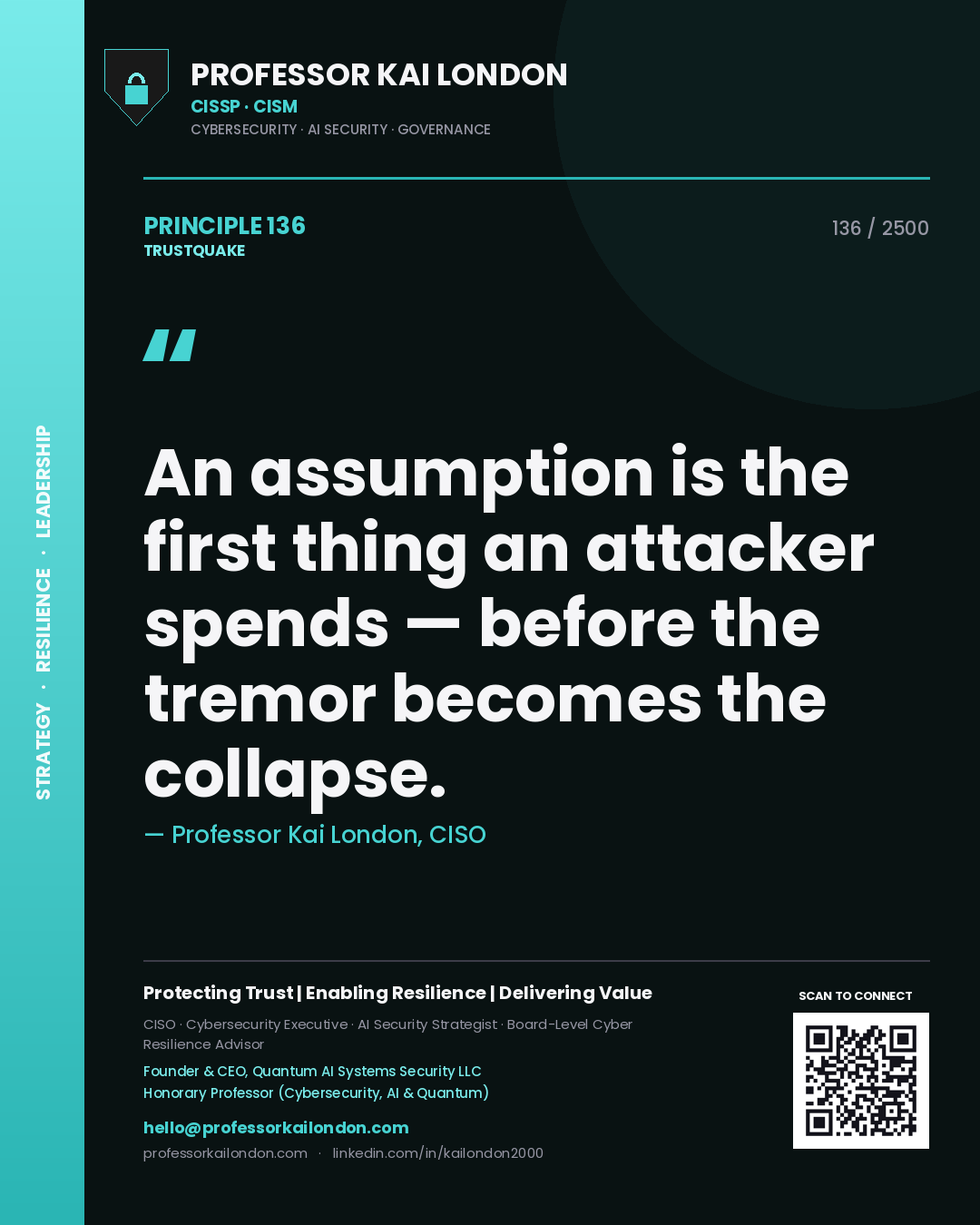 Professor Kai London principle 136: An assumption is the first thing an attacker spends — before the tremor becomes the collapse.