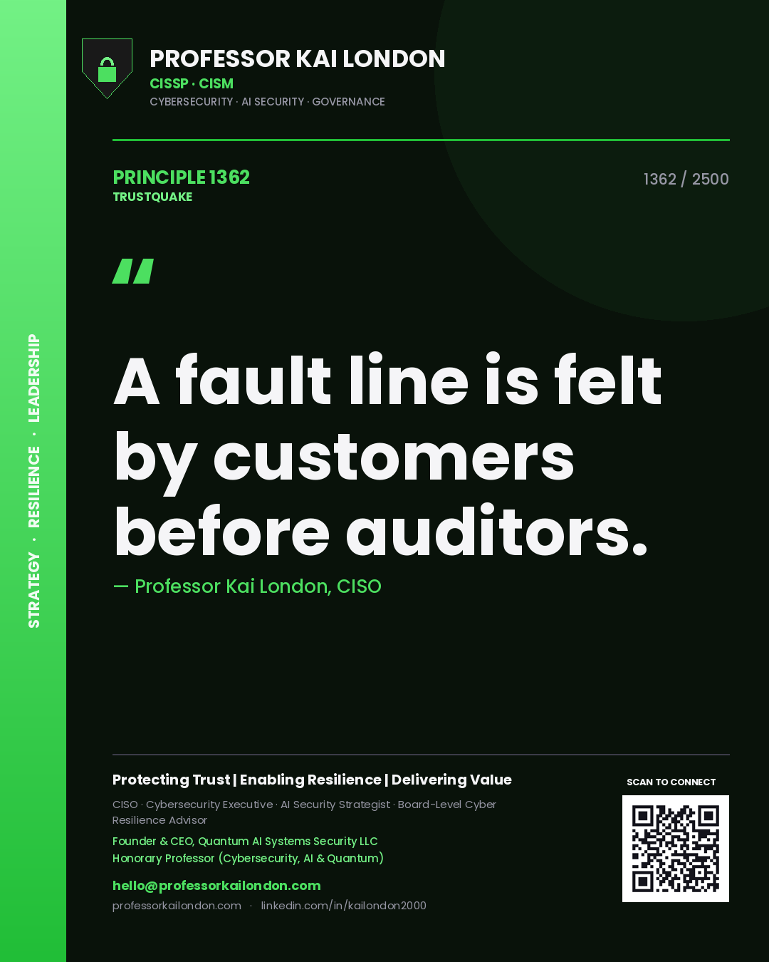 Professor Kai London principle 1362: A fault line is felt by customers before auditors.
