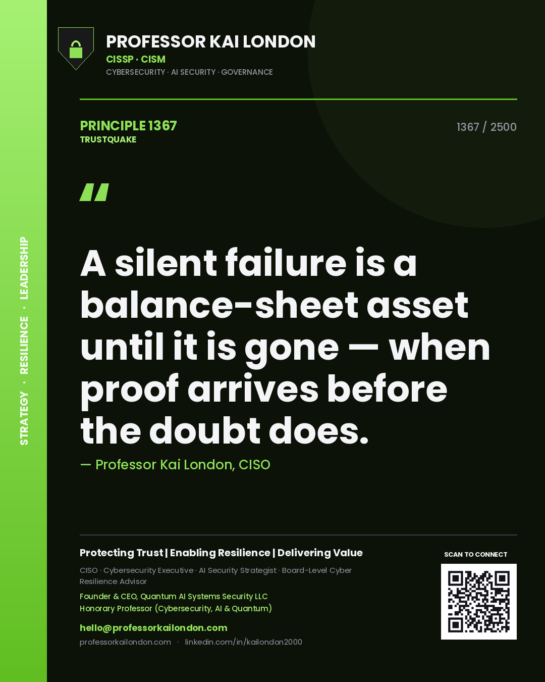 Professor Kai London principle 1367: A silent failure is a balance-sheet asset until it is gone — when proof arrives before the doubt does.