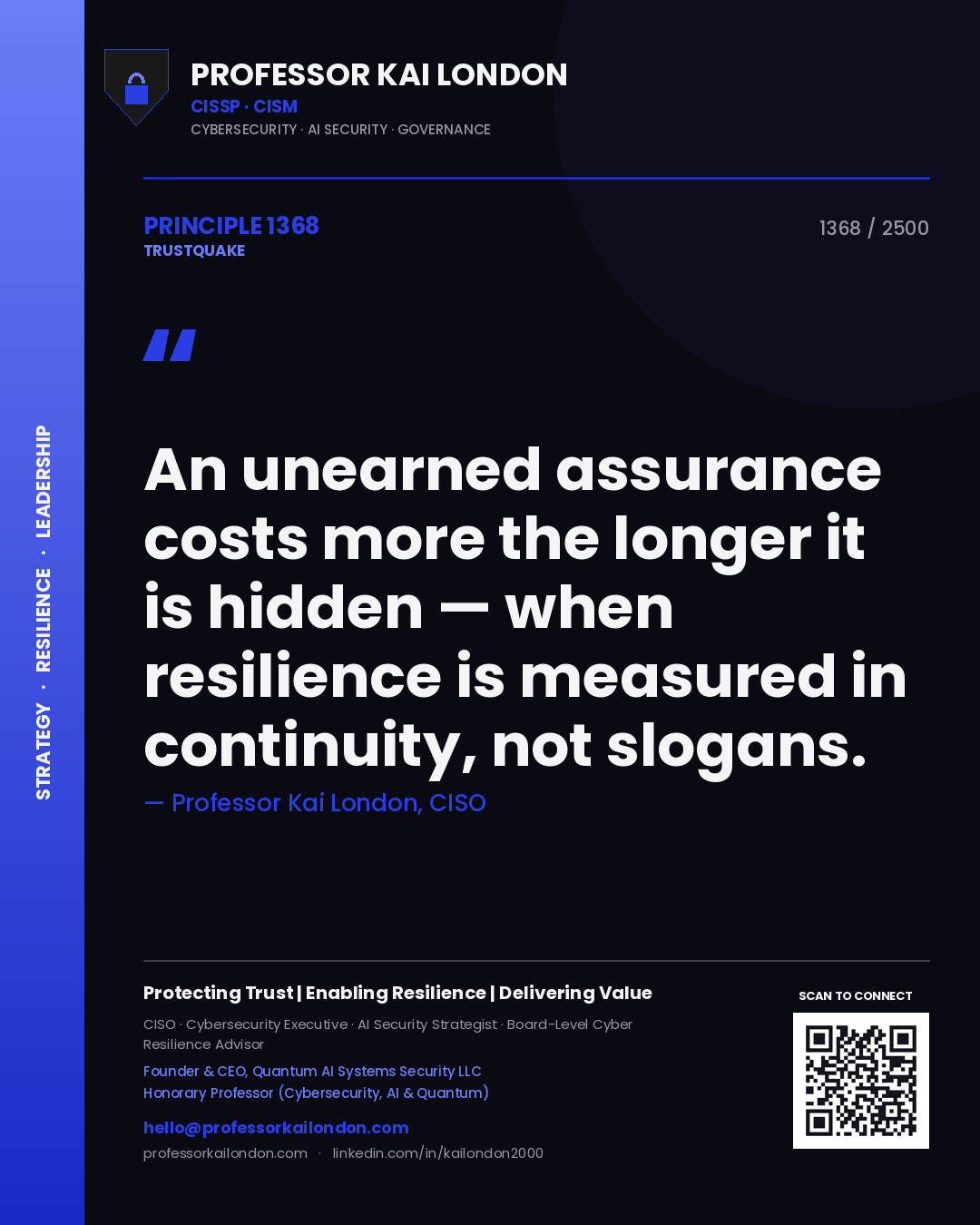Professor Kai London principle 1368: An unearned assurance costs more the longer it is hidden — when resilience is measured in continuity, not slogans.