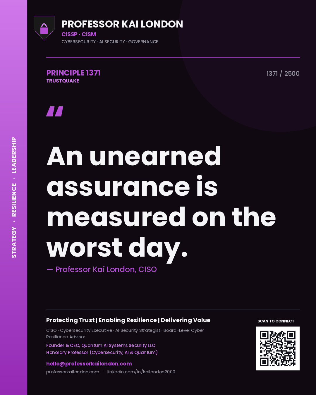 Professor Kai London principle 1371: An unearned assurance is measured on the worst day.
