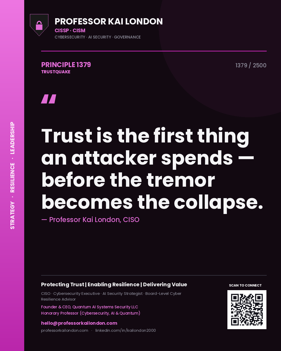 Professor Kai London principle 1379: Trust is the first thing an attacker spends — before the tremor becomes the collapse.