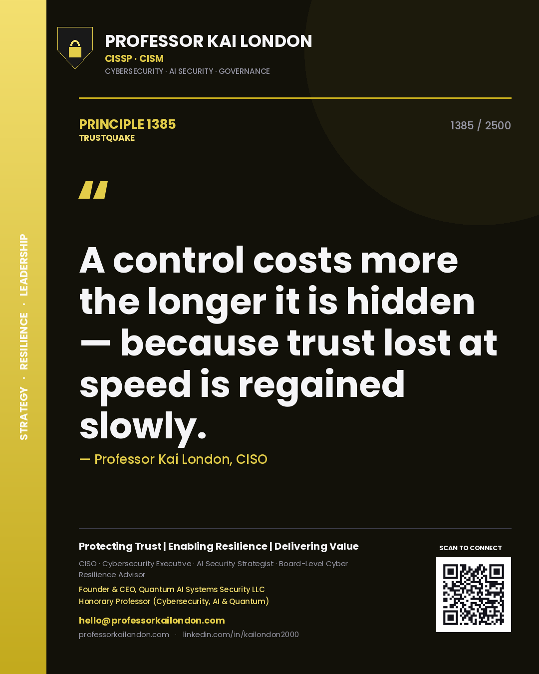 Professor Kai London principle 1385: A control costs more the longer it is hidden — because trust lost at speed is regained slowly.