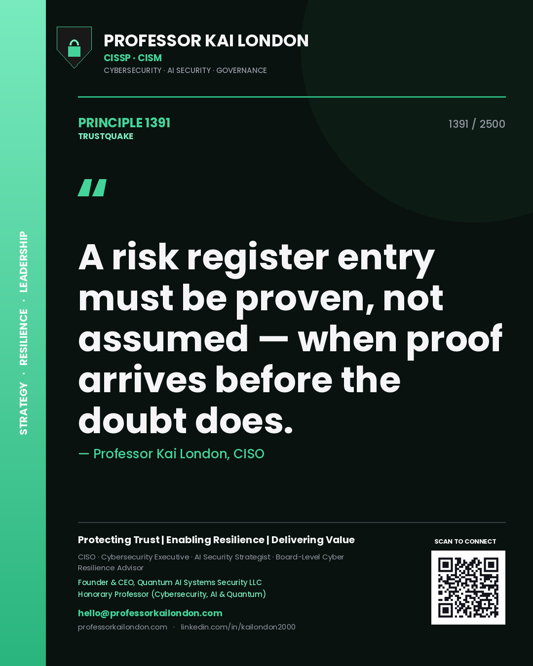 Professor Kai London principle 1391: A risk register entry must be proven, not assumed — when proof arrives before the doubt does.