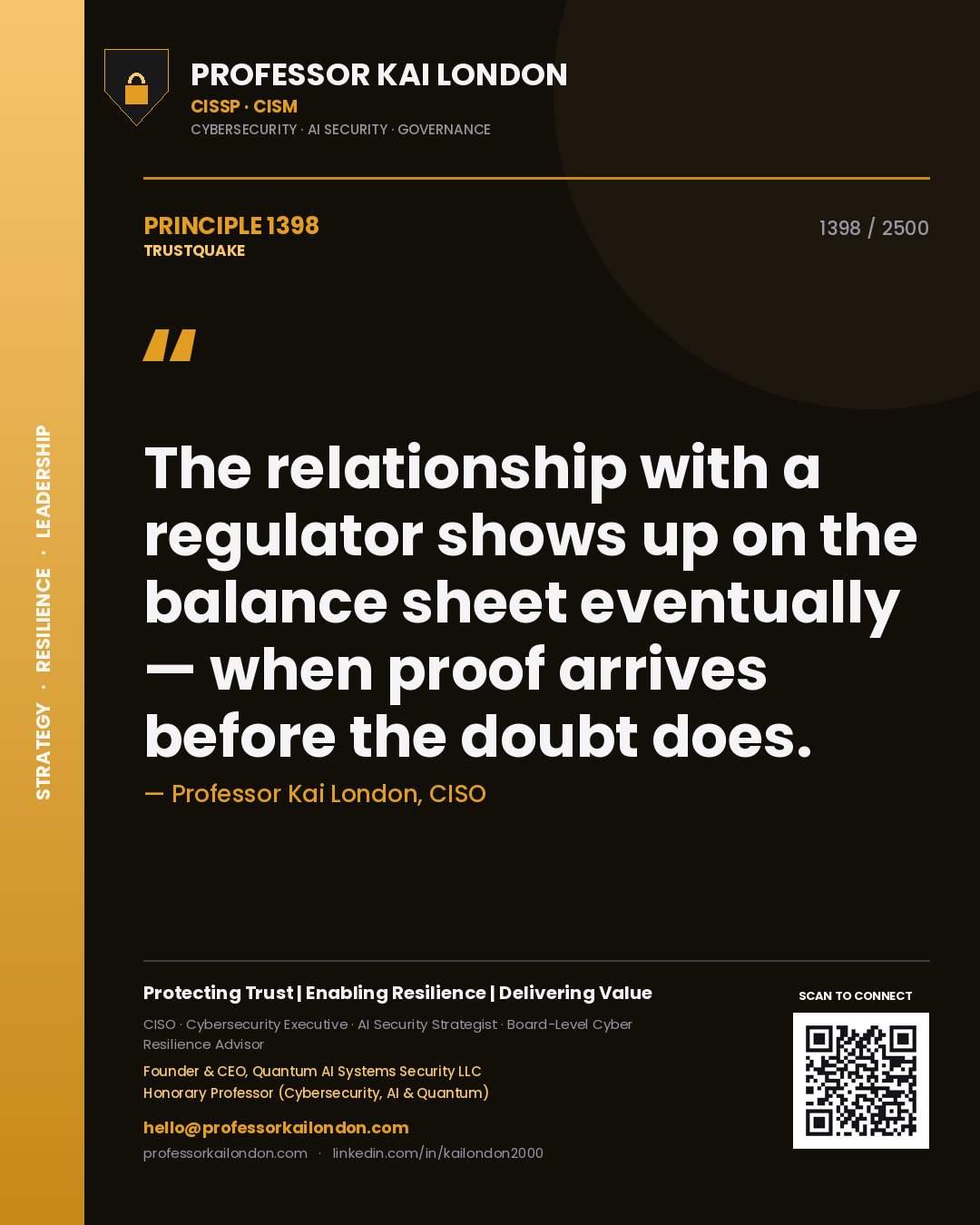 Professor Kai London principle 1398: The relationship with a regulator shows up on the balance sheet eventually — when proof arrives before the doubt does.