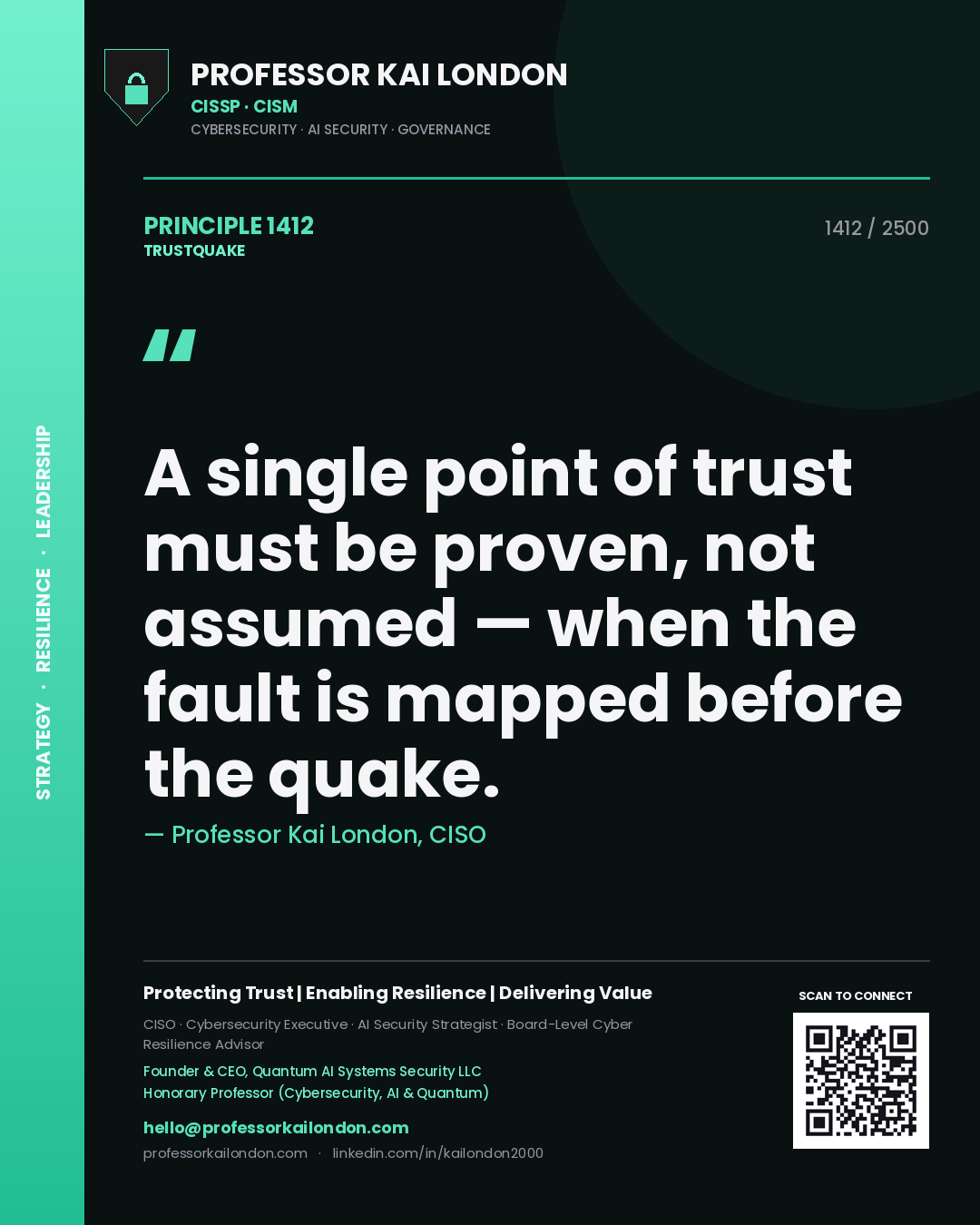 Professor Kai London principle 1412: A single point of trust must be proven, not assumed — when the fault is mapped before the quake.