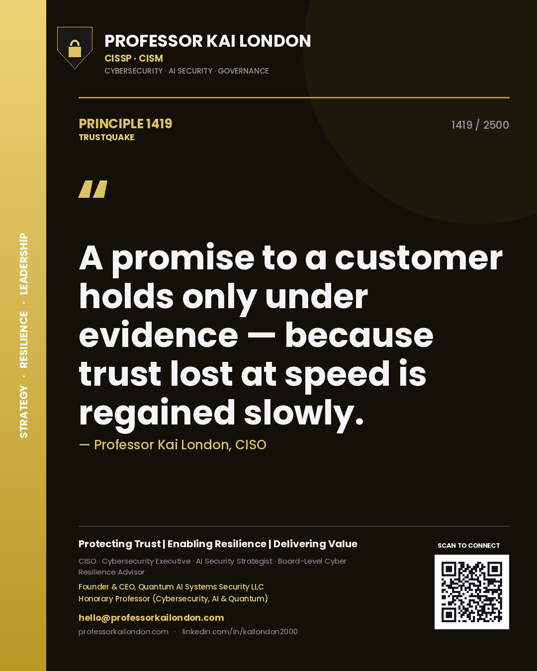 Professor Kai London principle 1419: A promise to a customer holds only under evidence — because trust lost at speed is regained slowly.
