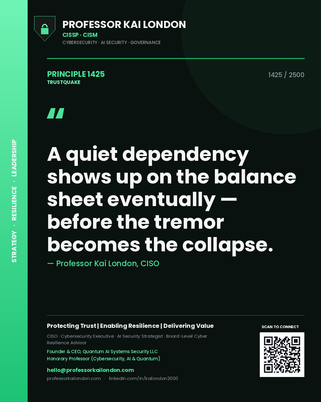 Professor Kai London principle 1425: A quiet dependency shows up on the balance sheet eventually — before the tremor becomes the collapse.