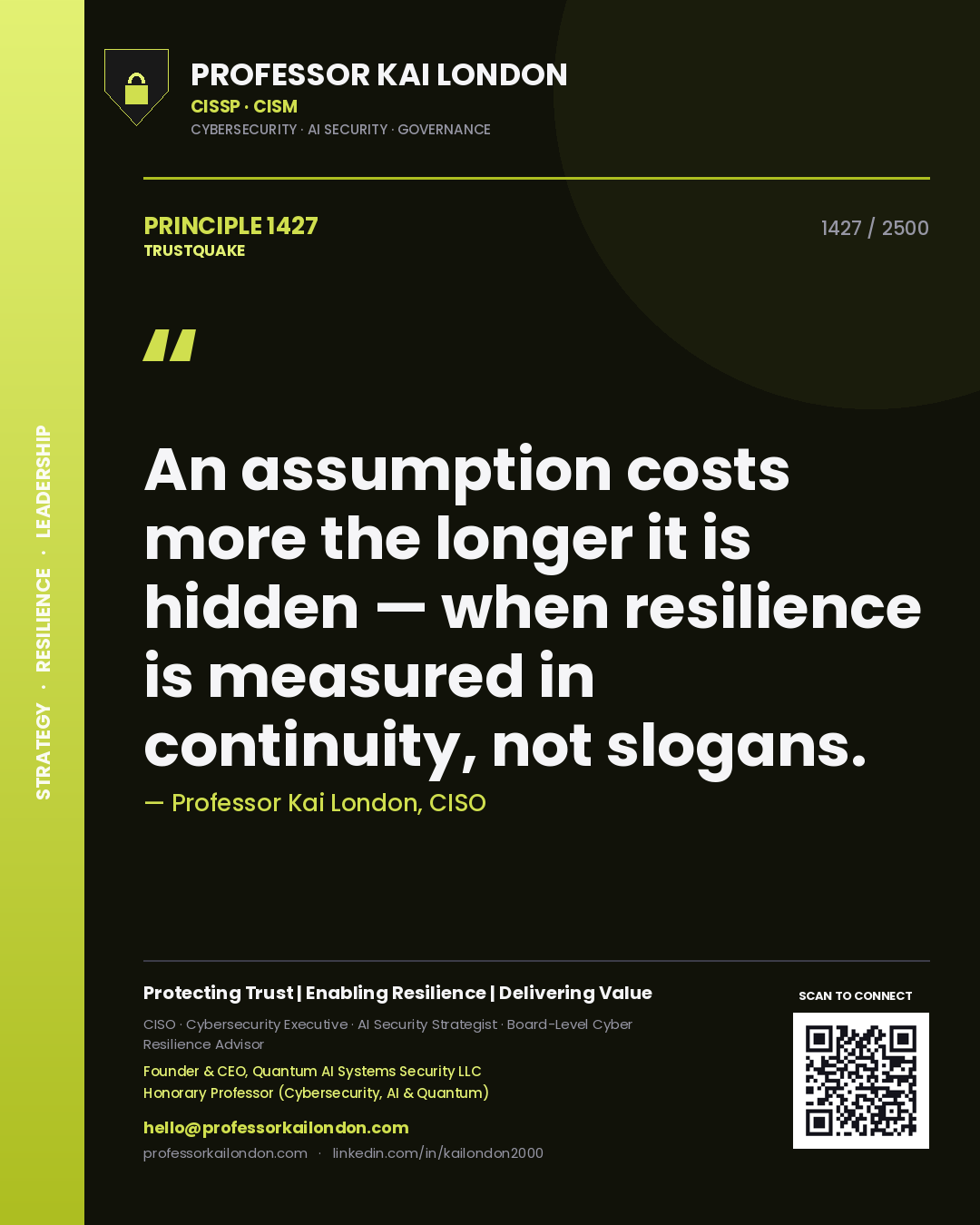 Professor Kai London principle 1427: An assumption costs more the longer it is hidden — when resilience is measured in continuity, not slogans.