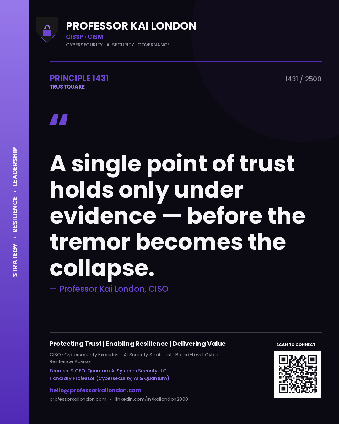 Professor Kai London principle 1431: A single point of trust holds only under evidence — before the tremor becomes the collapse.